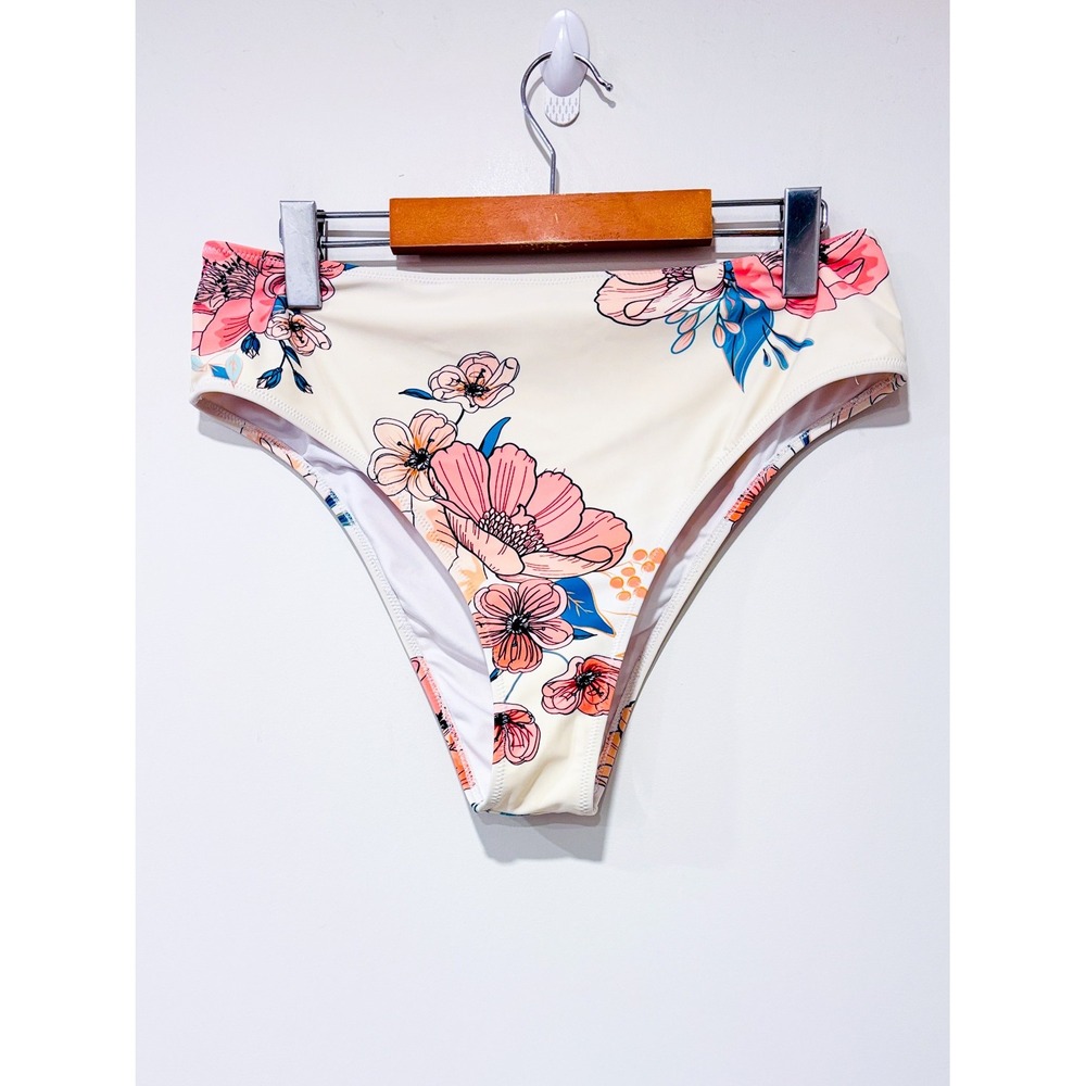 CUPSHE Beige floral bikini bottoms | Tropical‎ beach | X-Large